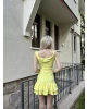 Sarı Göğüs Bağcıklı Mini Elbise