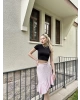 Pembe Asimetrik Bürümcük Etek