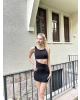 Siyah Bel Dekolteli Mini Elbise