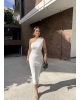 Beyaz Omuz Detay Uzun Elbise