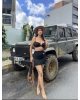Siyah Deniz Yıldızlı Crop Etek Takım