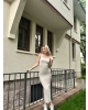 Bej Kare Yaka Uzun Basic Elbise