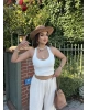 Beyaz Boyundan Geçirmeli Fitilli Crop