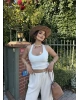 Beyaz Boyundan Geçirmeli Fitilli Crop