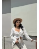 Beyaz Ön Bağlamalı Bluz