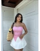 Pembe Sun Aksesuarlı Straplez Crop