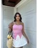 Pembe Sun Aksesuarlı Straplez Crop