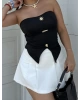 Siyah Sun Aksesuarlı Straplez Crop