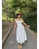 Beyaz Askılı Korse Detay Uzun Elbise