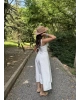 Beyaz Askılı Korse Detay Uzun Elbise