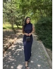 Lacivert Simli Yırtmaç Detay Uzun Elbise