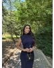 Lacivert Simli Yırtmaç Detay Uzun Elbise