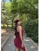 Bordo Straplez Tasarım Elbise