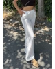 Beyaz Beli Lastikli Keten Pantolon