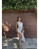 Beyaz Degaje Yaka Dantelli Etek Takım