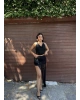 Siyah Degaje Yaka Dantelli Etek Takım