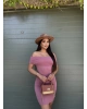 Gül Kurusu Madonna Yaka Mini Elbise