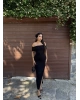 Siyah Madonna Yaka Uzun Basic Elbise