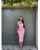 Pembe Kare Yaka Uzun Basic Elbise