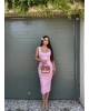 Pembe Kare Yaka Uzun Basic Elbise