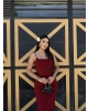 Bordo Askılı Çan Elbise