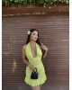Sarı Boyundan Geçirmeli Drapeli Mini Elbise