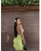 Sarı Boyundan Geçirmeli Drapeli Mini Elbise