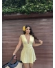 Sarı Omuz Büzgü Şortlu Elbise