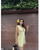 Sarı Omuz Büzgü Şortlu Elbise