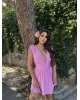 Pembe Omuz Büzgü Şortlu Elbise