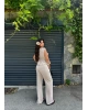 Bej Keten Bağlamalı Takım