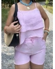 Pembe Askılı Bluz Şort Takım