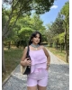 Pembe Askılı Bluz Şort Takım