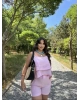 Pembe Askılı Bluz Şort Takım
