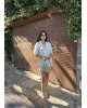 Bej Keten Gömlek Takım