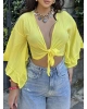 Sarı Bağlamalı Crop Bluz