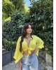 Sarı Bağlamalı Crop Bluz