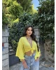 Sarı Bağlamalı Crop Bluz