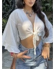 Beyaz Bağlamalı Crop Bluz
