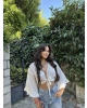 Beyaz Bağlamalı Crop Bluz