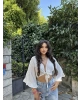 Beyaz Bağlamalı Crop Bluz