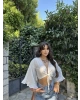 Beyaz Bağlamalı Crop Bluz