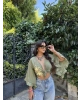 Haki Bağlamalı Crop Bluz