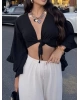 Siyah Bağlamalı Crop Bluz