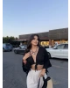 Siyah Bağlamalı Crop Bluz