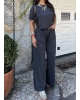 Antrasit Bisiklet Yaka Oversize Takım