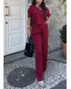 Bordo Bisiklet Yaka Oversize Takım