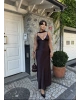 Kahverengi Sırt Detay Tasarım Saten Elbise