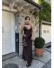 Kahverengi Sırt Detay Tasarım Saten Elbise