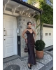 Kahverengi Sırt Detay Tasarım Saten Elbise
